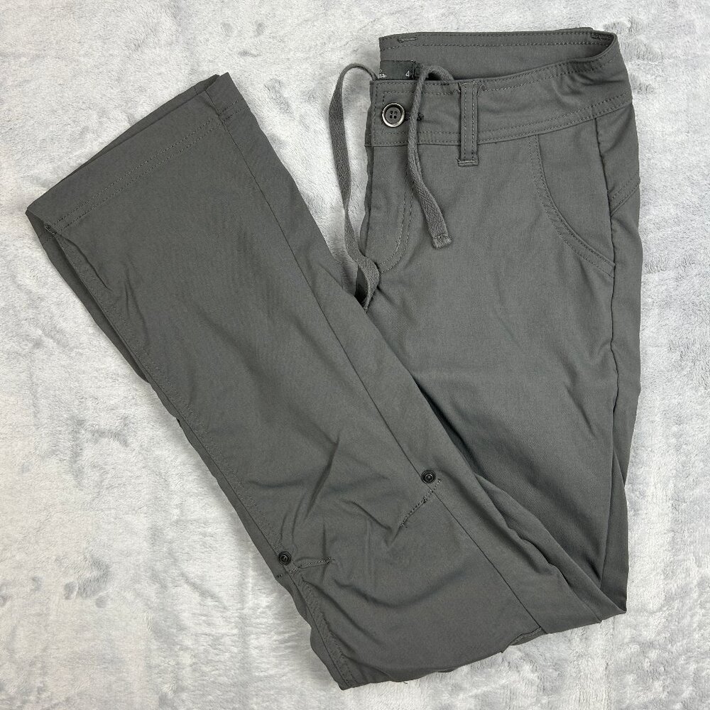 Prana Pants Womens Size 4/27 Gray Straight Drawstring 5 Pocket Hiking Trail